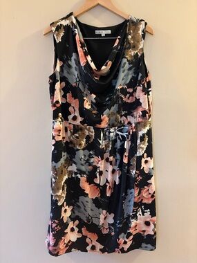 Cleo Black Floral Cowl Neck Midi Dress, Sz XXL.